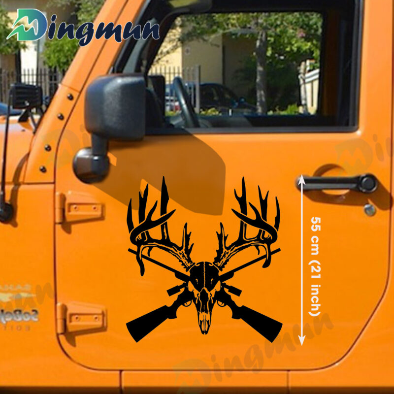 Gun Rifle Deer Skull Hunting Antler Vinyl Decals For Laptop Car Truck Window And Door