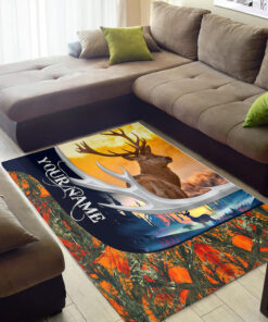 Personalized Area Rug With Deer Printed On It Gift For Deer Hunter