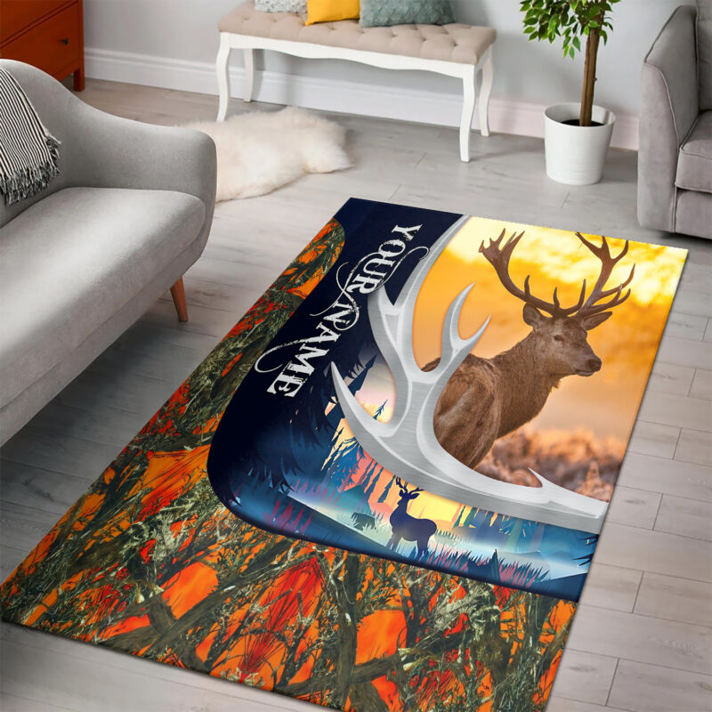 Personalized Area Rug With Deer Printed On It Gift For Deer Hunter