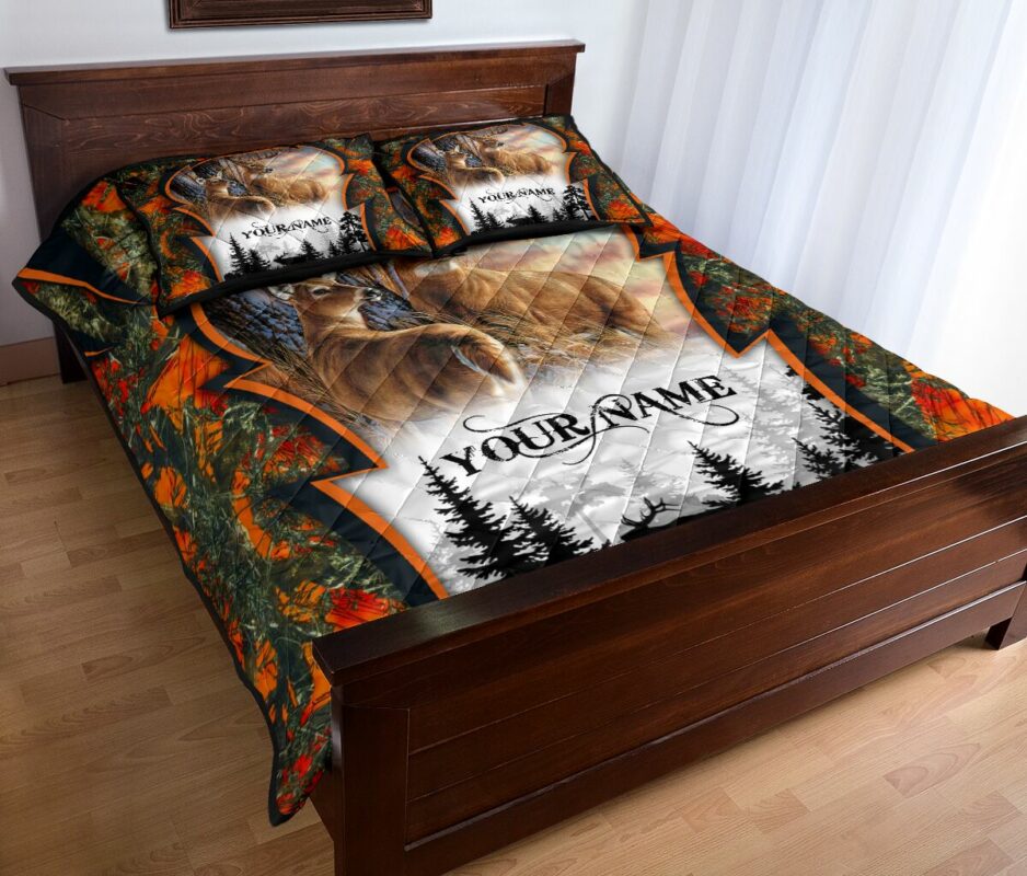Personalized Couple Deer Hunting Quilt Bedding Set