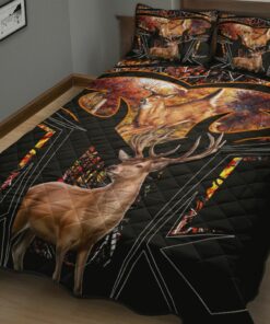 Personalized Deer And Autumn Forest Quilt Bedding Set