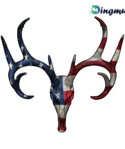 White Tail Deer Buck Skull AmericanFlag Sticker Decal Gift For Deer Hunter