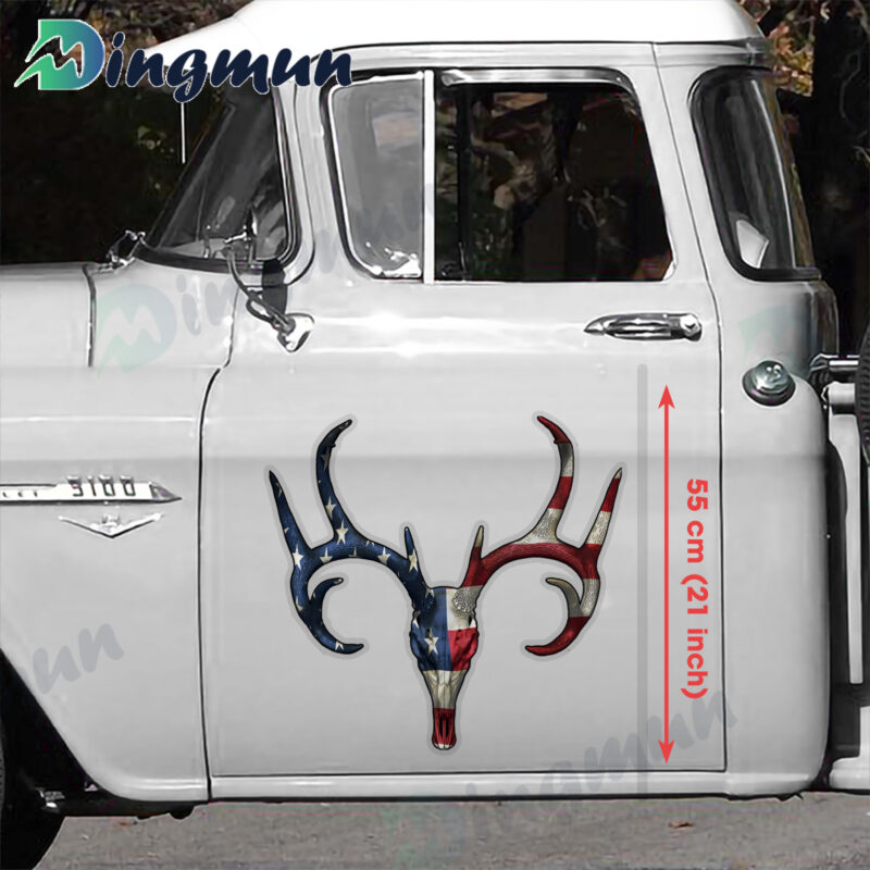 White Tail Deer Buck Skull AmericanFlag Sticker Decal Gift For Deer Hunter