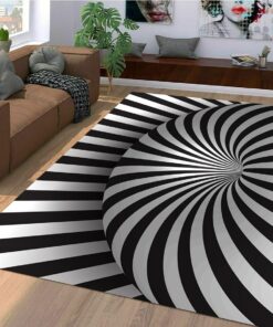 Black And White Psychedelic Optical 3D Vortex Swirl Illusion Rug