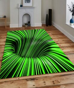 Green And Black 3D Vortex Illusion Area Rug For Psychedelic Style Room