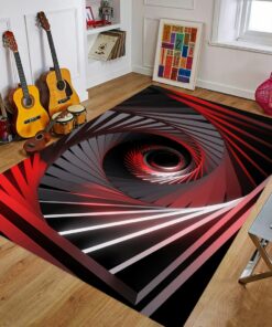 Red And Black Swirl 3D Vortex Illusion Rug For Living Room