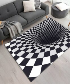 Black and White Checkered Trippy Optical Illusion Printed Area Rug