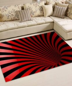 Red And Black 3D Optical Vortex Illusion Area Rug