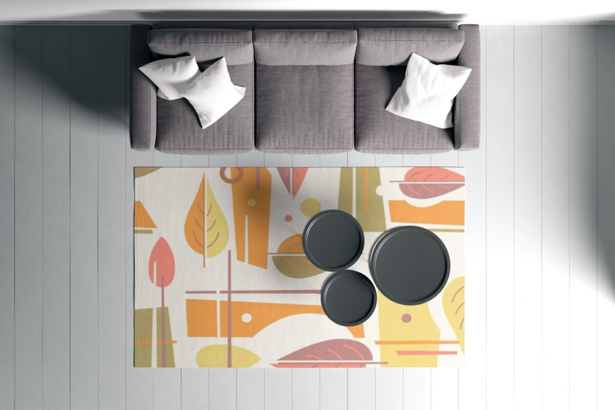 Retro 70s Yellow & Orange Mod Leaf Print Living Bedroom Area Rug