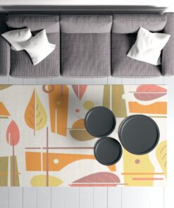 Retro 70s Yellow & Orange Mod Leaf Print Living Bedroom Area Rug