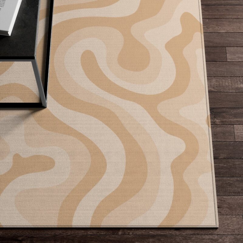 Retro Neutral Beige Wavy Aesthetic 70's Area Rug For Bedroom, Living Room, College Dorm Room Décor