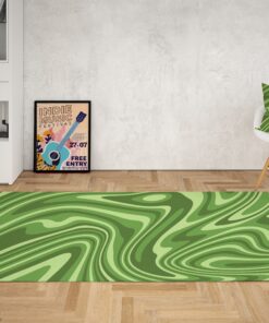 Retro Sage Green Groovy 1970s Style Area Rug