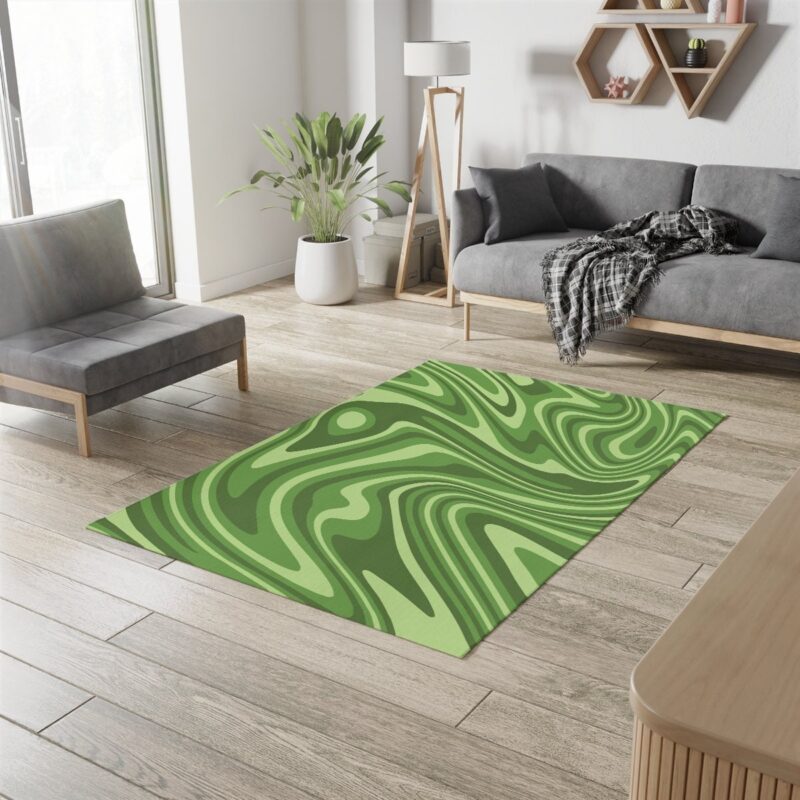 Retro Sage Green Groovy 1970s Style Area Rug