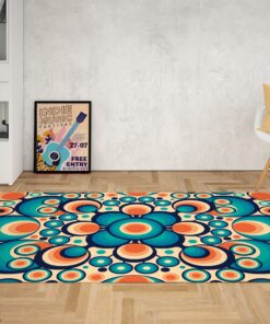 Modern Geometric Psychedelic Groovy 70s Area Rug For Bedroom, Living Room