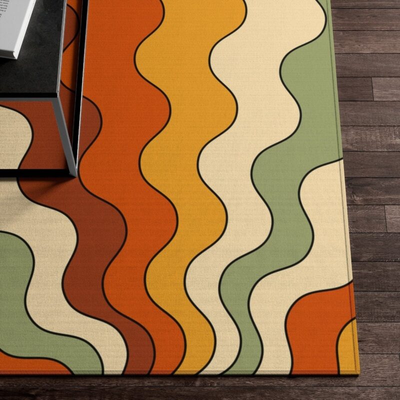 Colorful Funky Psychedelic Abstract Groovy Hippie Boho Rug With 70s Style