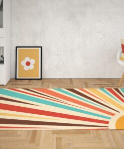 Retro Sunburst Psychedelic Groovy 70s Area Rug For Living Room