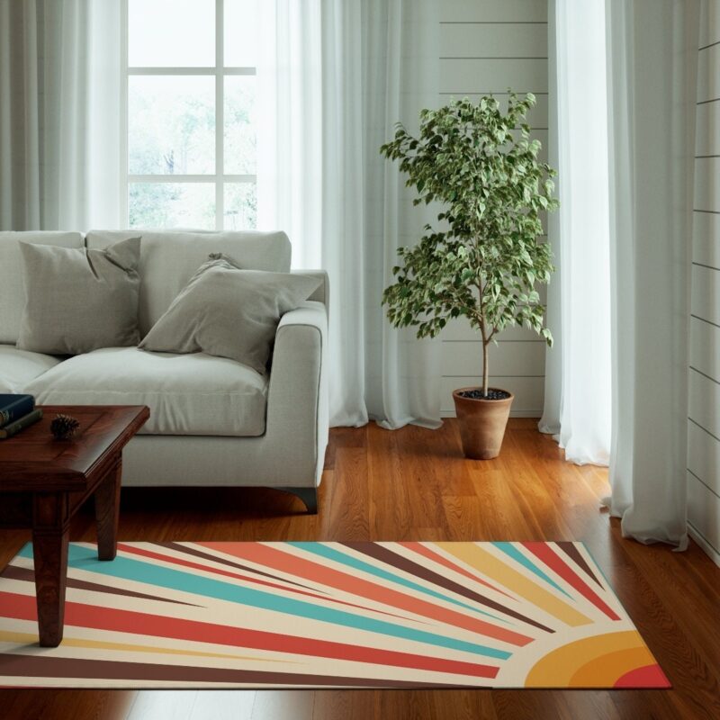 Retro Sunburst Psychedelic Groovy 70s Area Rug For Living Room
