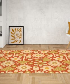 Retro Mushroom Graphic With 70s Style Area Rug, Psychedelic Groovy Rug For Bedroom Aesthetic, Y2k Dorm Décor