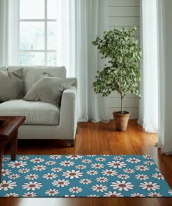 Cute Blue Daisy Hippie Floral 70s Floor Carpet