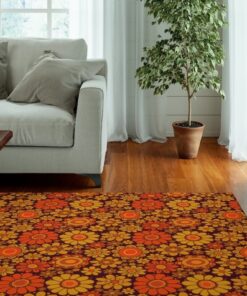 Retro Floral Area Rug For 70s Style Bedroom Living Room Aesthetic