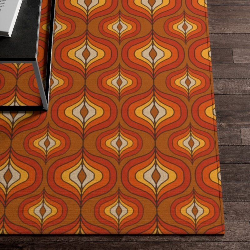 Retro Psychedelic 70s Style Area Floor Rug for Bedroom Living Room
