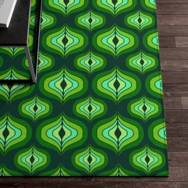 Emerald Green Mid Century Modern Boho Decor With 70s Style Rug