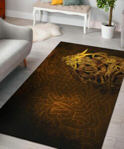 Golden Celtic Dragon Tattoo Viking Style Area Rug For Living Room Bedroom