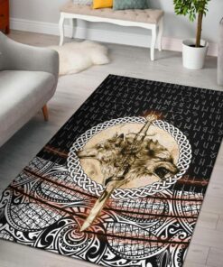 Wolf and Vikings Tattoo Viking Style Area Rug For Living Room Bedroom