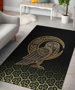 Golden Owl Celtic On Triskels Viking Style Area Rug
