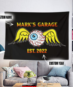 Personalized Eye Ball Hot Rod Speed Shop Garage Tapestry