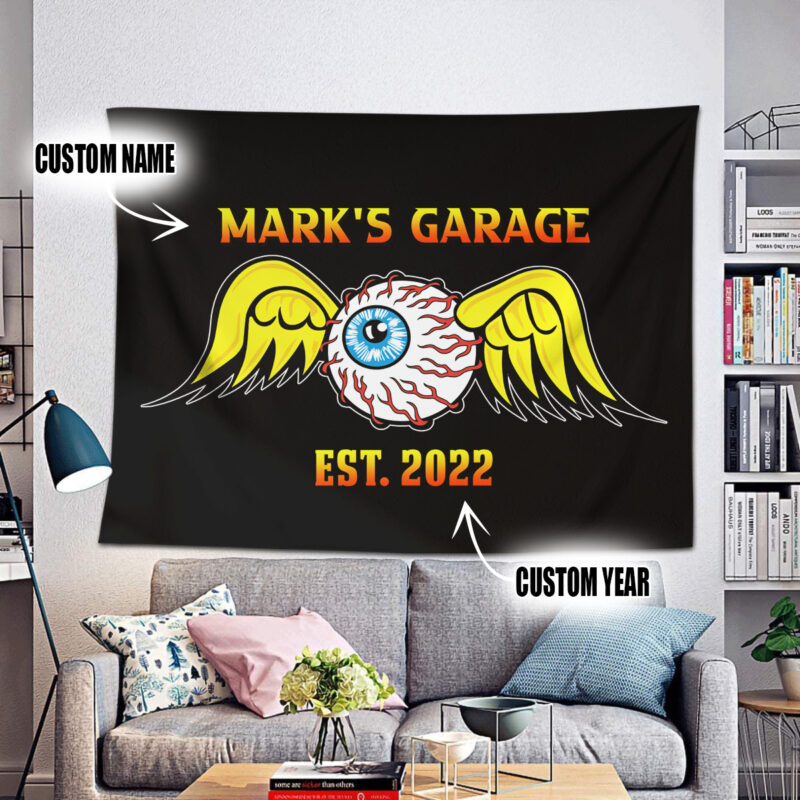 Personalized Eye Ball Hot Rod Speed Shop Garage Tapestry