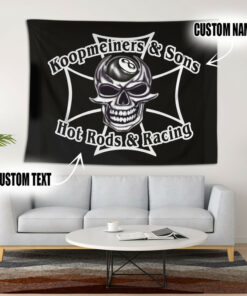 Personalized Hot Rod Iron Cross Garage Tapestry