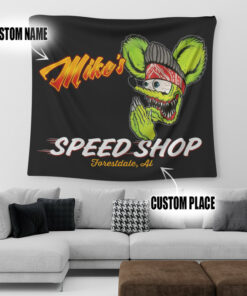 Personalized Hot Rod Rat Fink Speed Shop Kustom Kulture Garage Tapestry