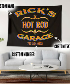 Personalized Kustom Hot Rod Pinstripe Garage Tapestry