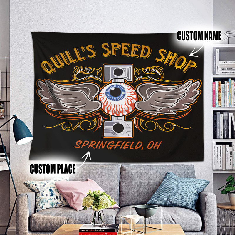 Personalized Pinstripe Eye Balls Piston Hot Rod Garage Tapestry Dingmun