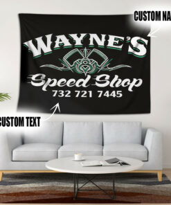 Personalized Speed Shop Piston And Pinstripe Hot Rod Garage Tapestry