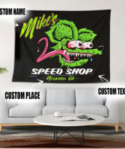 Personalized Speed Shop Rat Fink Hot Rod Garage Tapestry