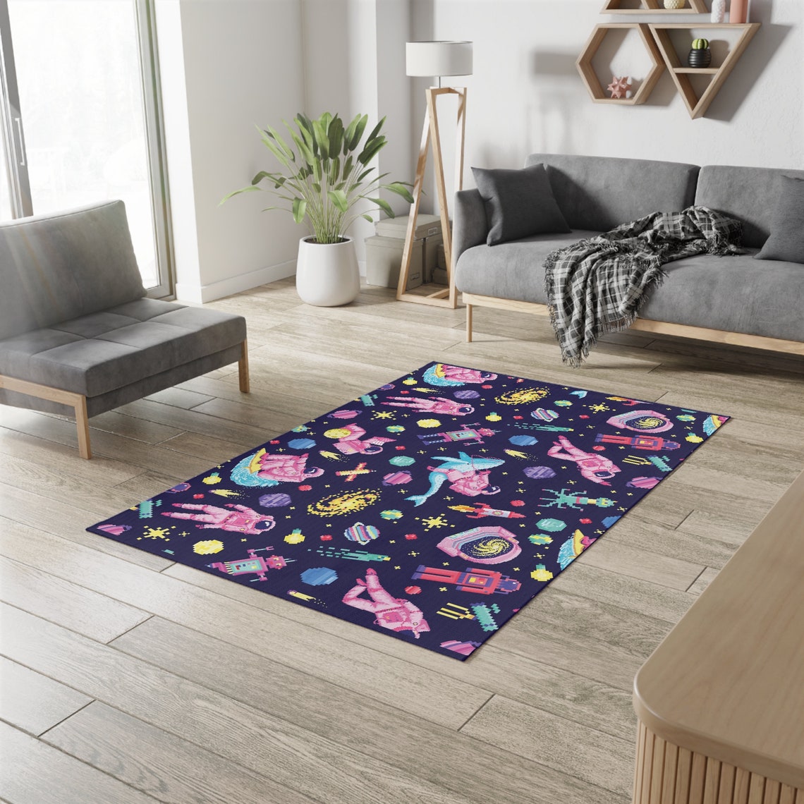 Space Pixel Art Space 80s Arcade Area Rug For Boys Game Room Dingmun