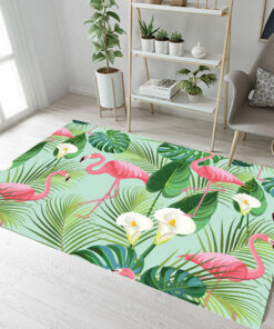 Exotic Tropical Green Leaves Flamingo Floral Area Rugs Living Room Floor Mat Rug