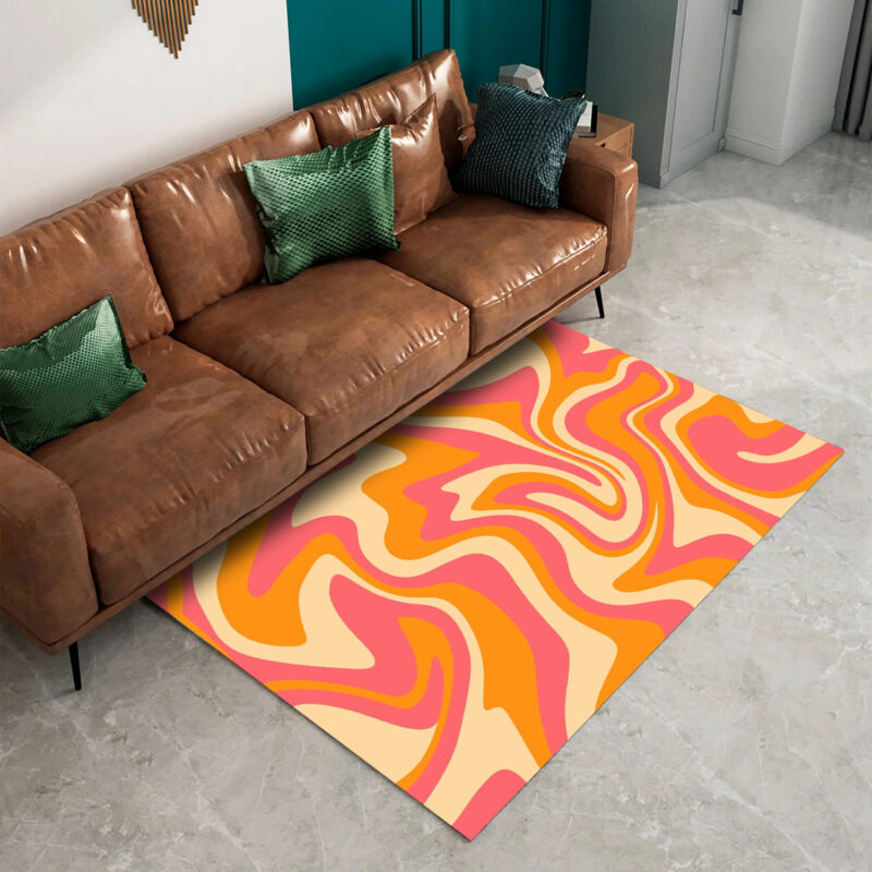 1970 Wavy Swirl Seamless Pattern in Orange and Pink Colors. Hand Drawn Vector Illustration Area Rug 1