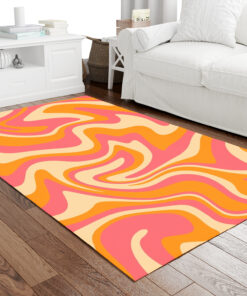 1970 Wavy Swirl Seamless Pattern in Orange and Pink Colors. Hand Drawn Vector Illustration Area Rug