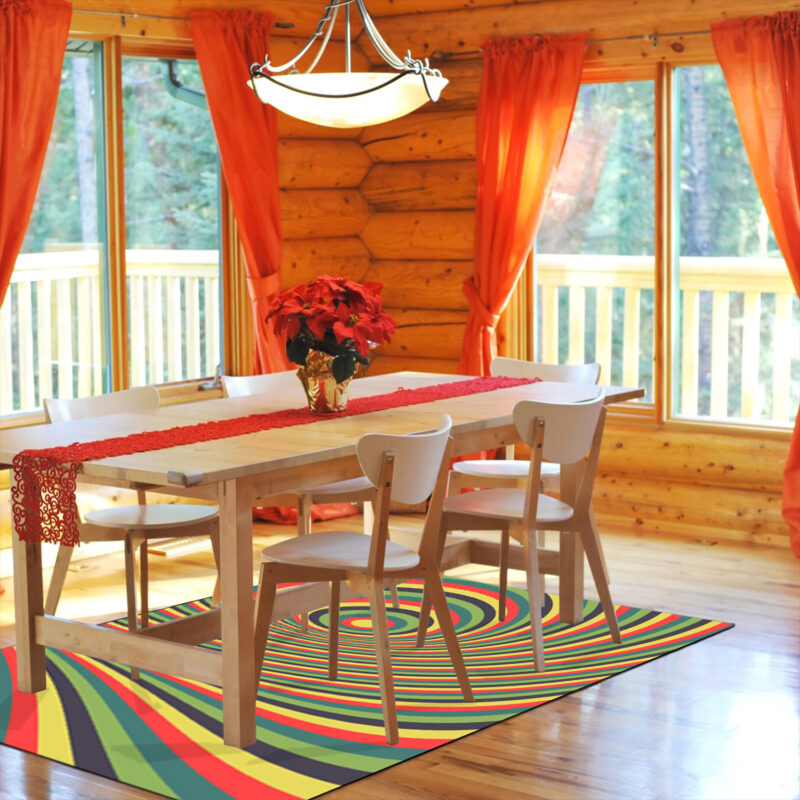 Abstract Swirl Pattern With Optical Illusion 70s Style Area Rug