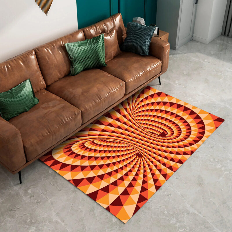 Psychedelic Groovy Colorful Optical Illusion Vaporwave 70s Style Area Rug