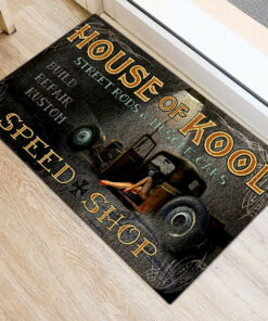 Hot Rod House Of Kool Speed Shop Door Mat