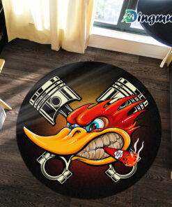 Mr Horsepower Hot Rod Garage Round Rug