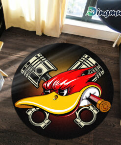 Personalized Hot Rod Duck Speed Shop Round Rug