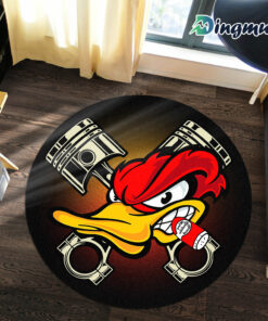 Personalized Hot Rod Duck Speed Shop Woodpecker Round Rug