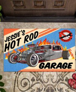 Personalized Hot Rod Garage Kustom Kulture Door Mat