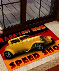 Personalized Hot Rod Garage Speed Shop Door Mat
