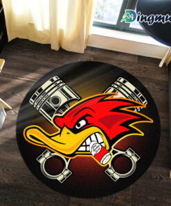 Personalized Hot Rod Speed Shop Woodpecker Round Rug